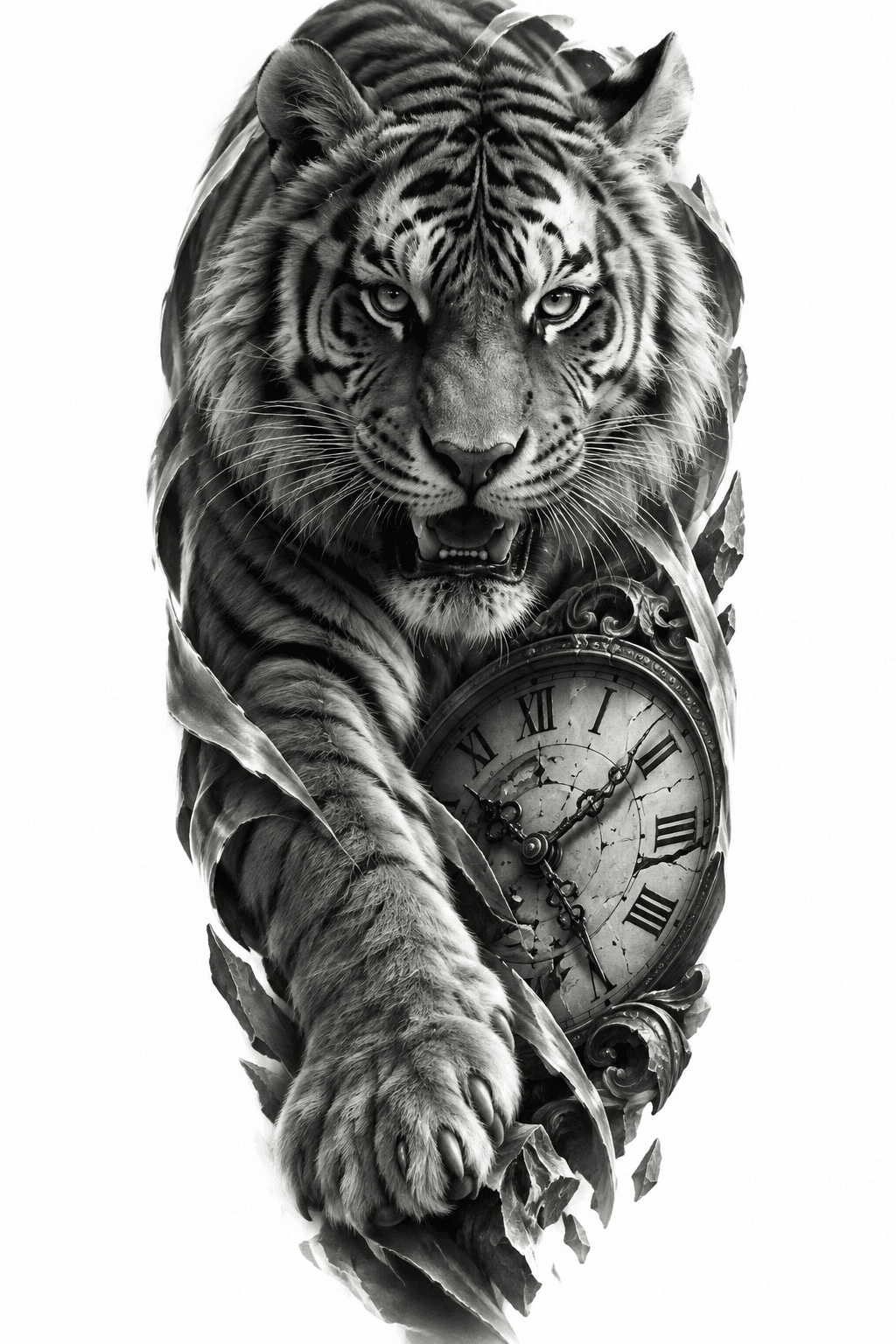 Concept de tattoo: Tigre, Relógio romano